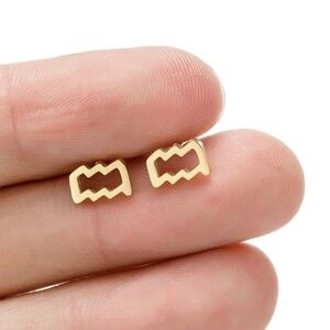 3 For $35 18K Gold Unisex Aquarius Zodiac Sign Minimalist Stud Earrings
